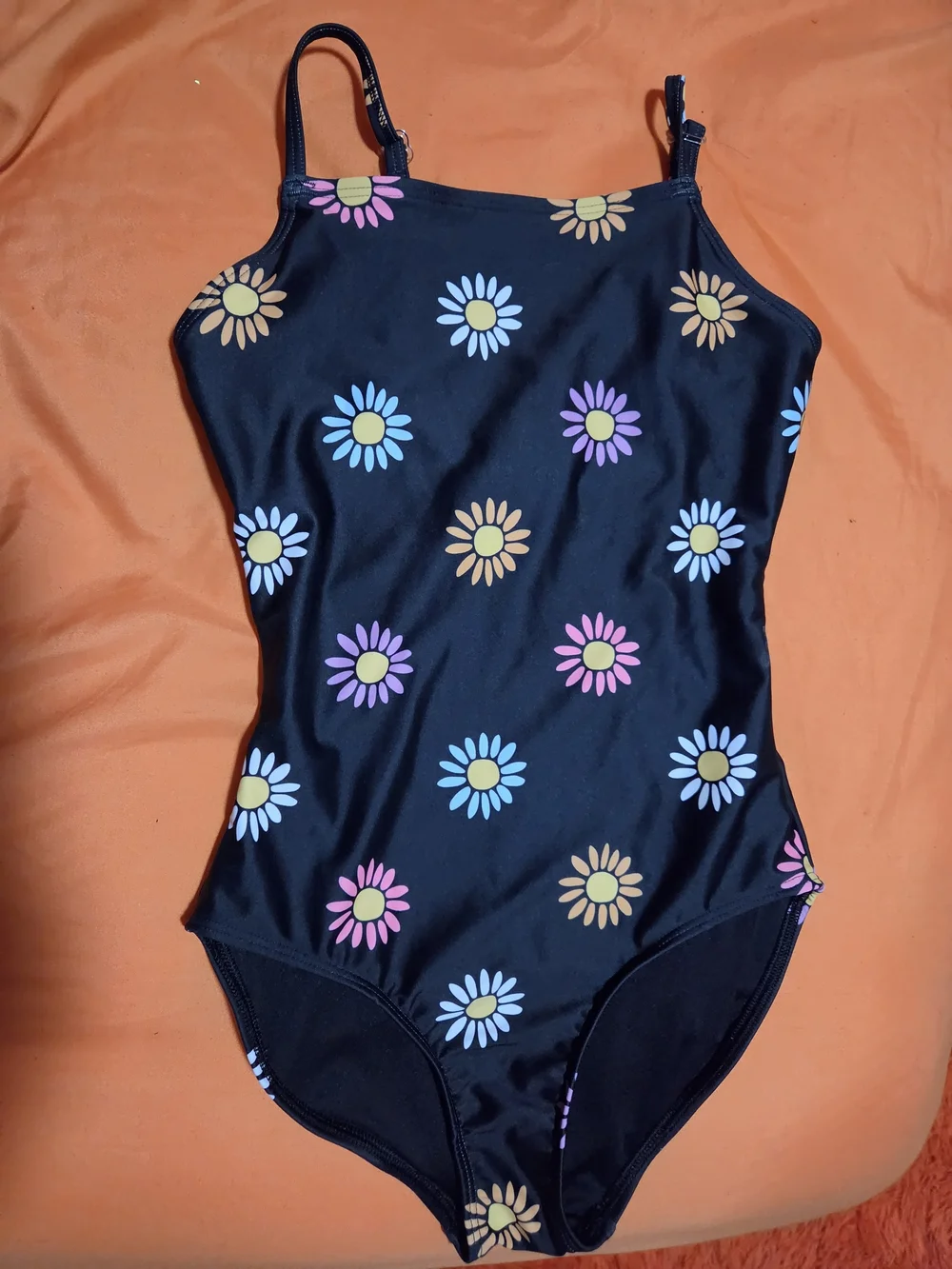 Old Navy Black One-Piece Swimsuit with Multicolor Daisy Print